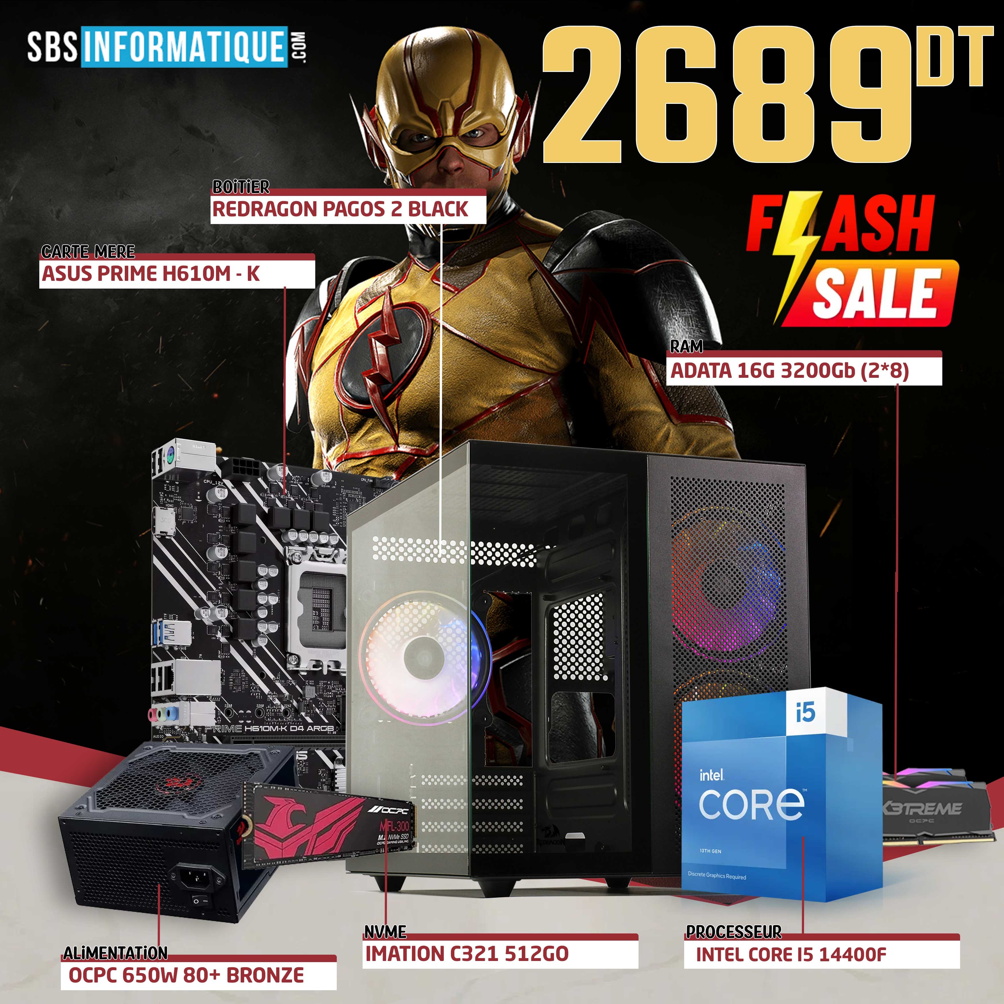 PC GAMER FLASH - INTEL I5 14400F - RTX 5060 8G - 16Go - 512Go