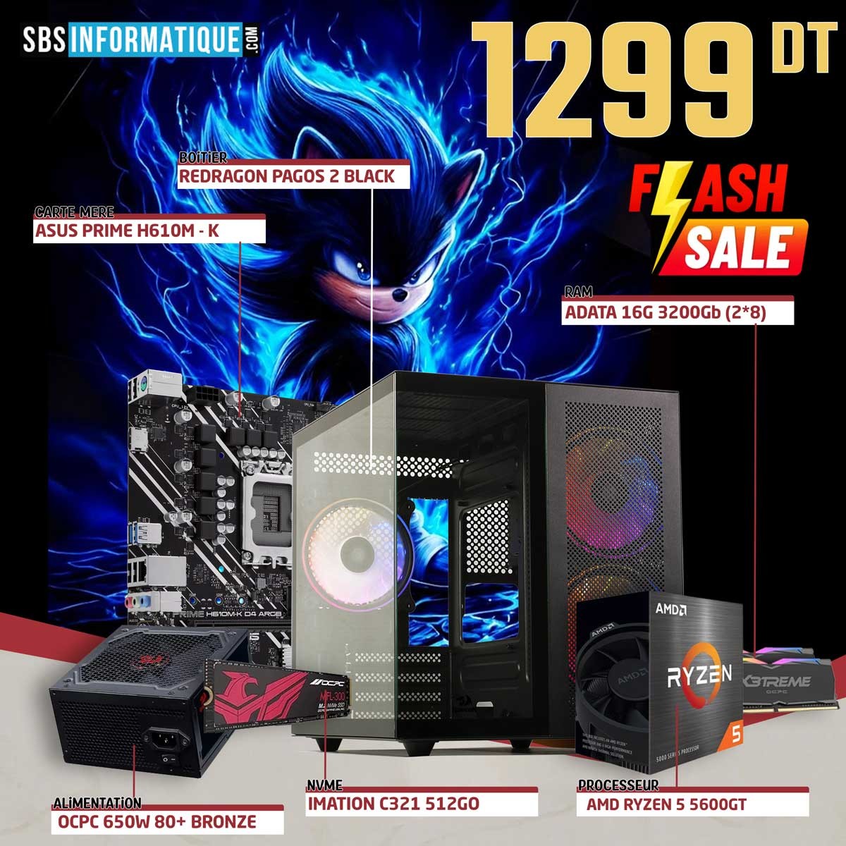 PC GAMER FLASH - RYZEN 5 5600GT - 16Go - 512Go