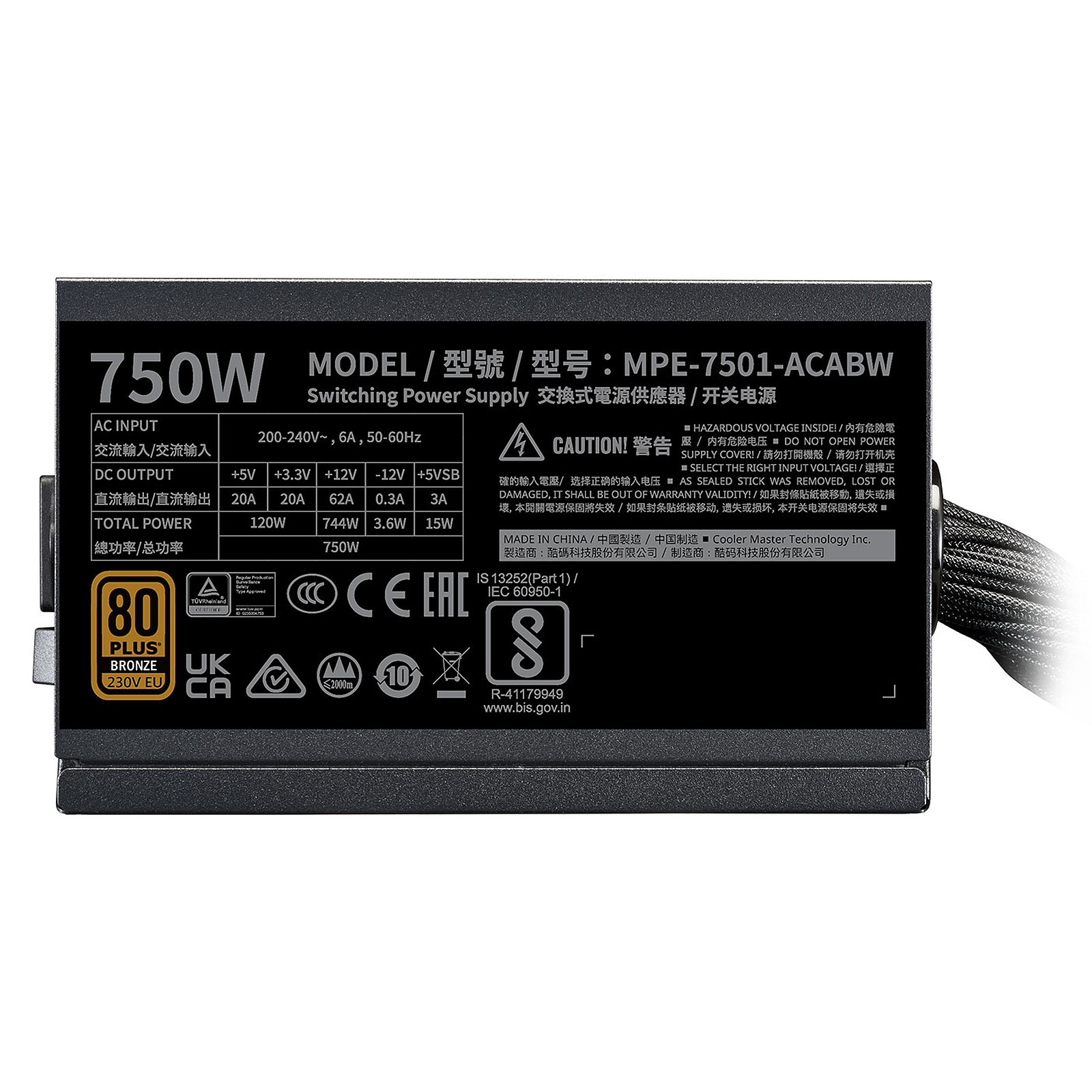 ALIMENTATION COOLER MASTER MWE 750W BRONZE - V3 230V