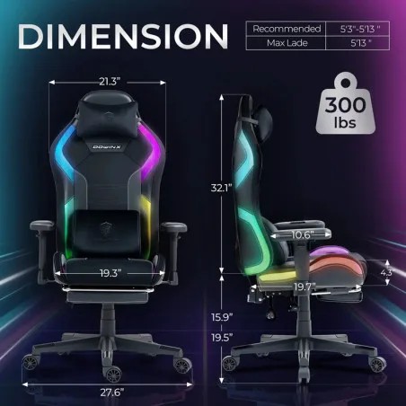 CHAISE GAMING DOWINX LS66D2 NOIR LED RGB CHAISE GAMING DOWINX LS66D2 NOIR LED RGB