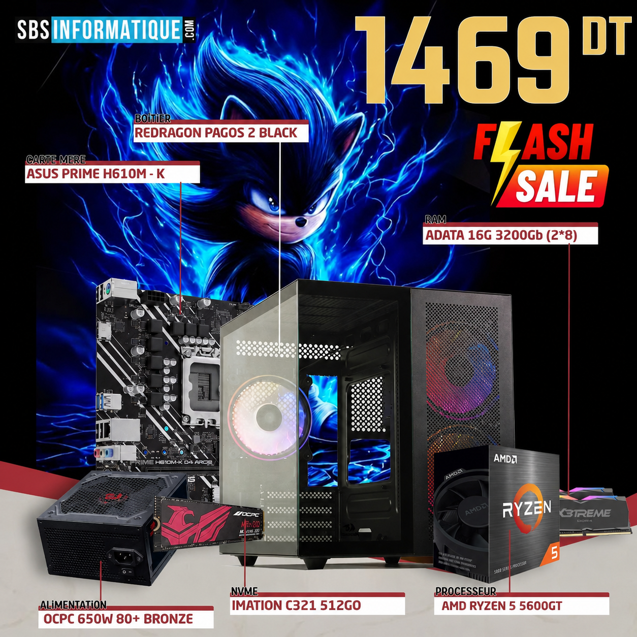 PC GAMER FLASH - RYZEN 5 5600GT - 16Go - 512Go