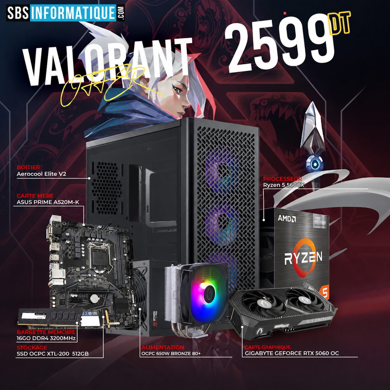 PC GAMER RAPTOR - Ryzen 5 5600X - RTX 5060 8G - 16Go - 512Go
