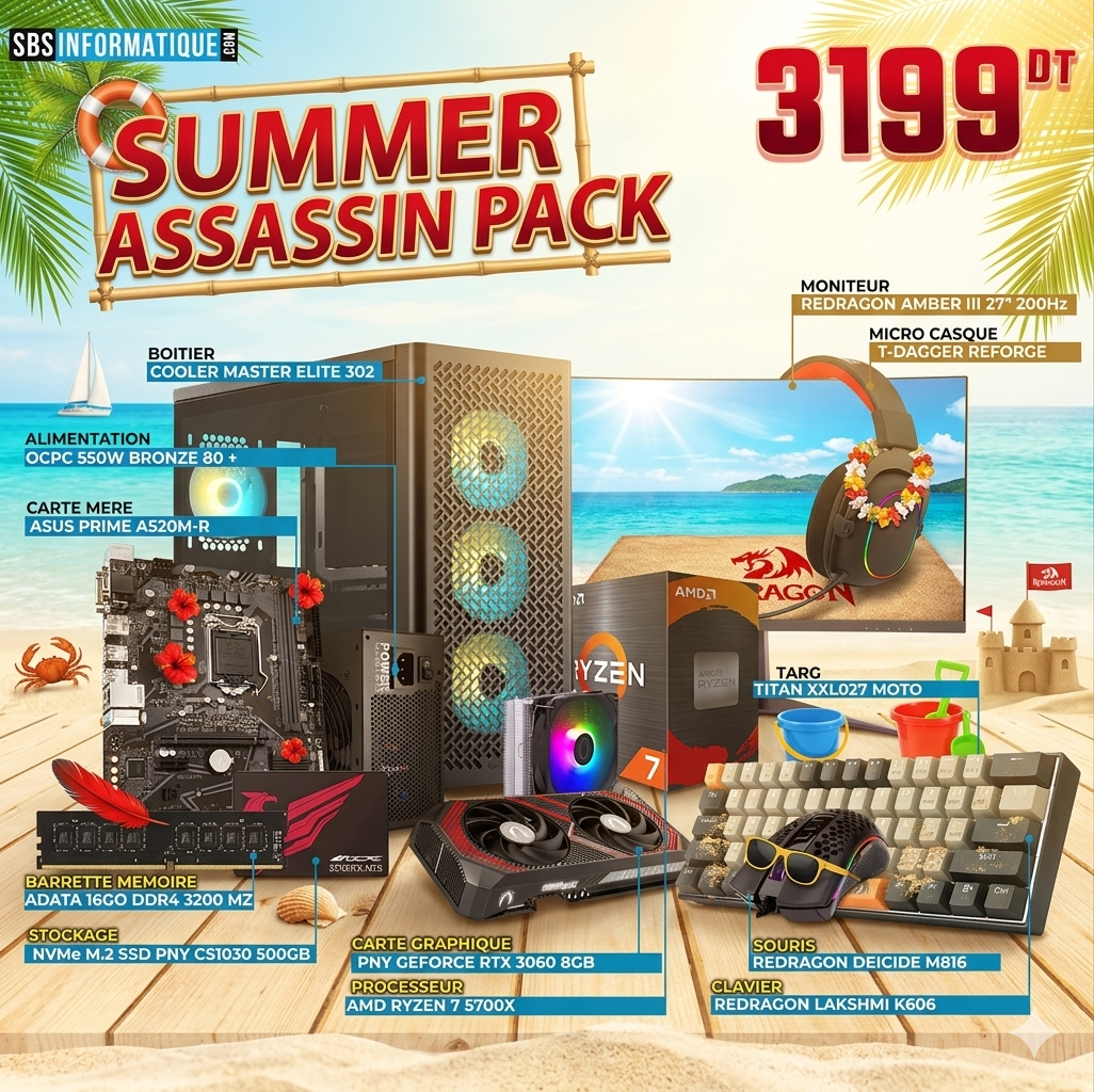 PC GAMER RAPTOR PACK - Ryzen 7 5700X - RTX 5060 8G - 16Go - 512Go