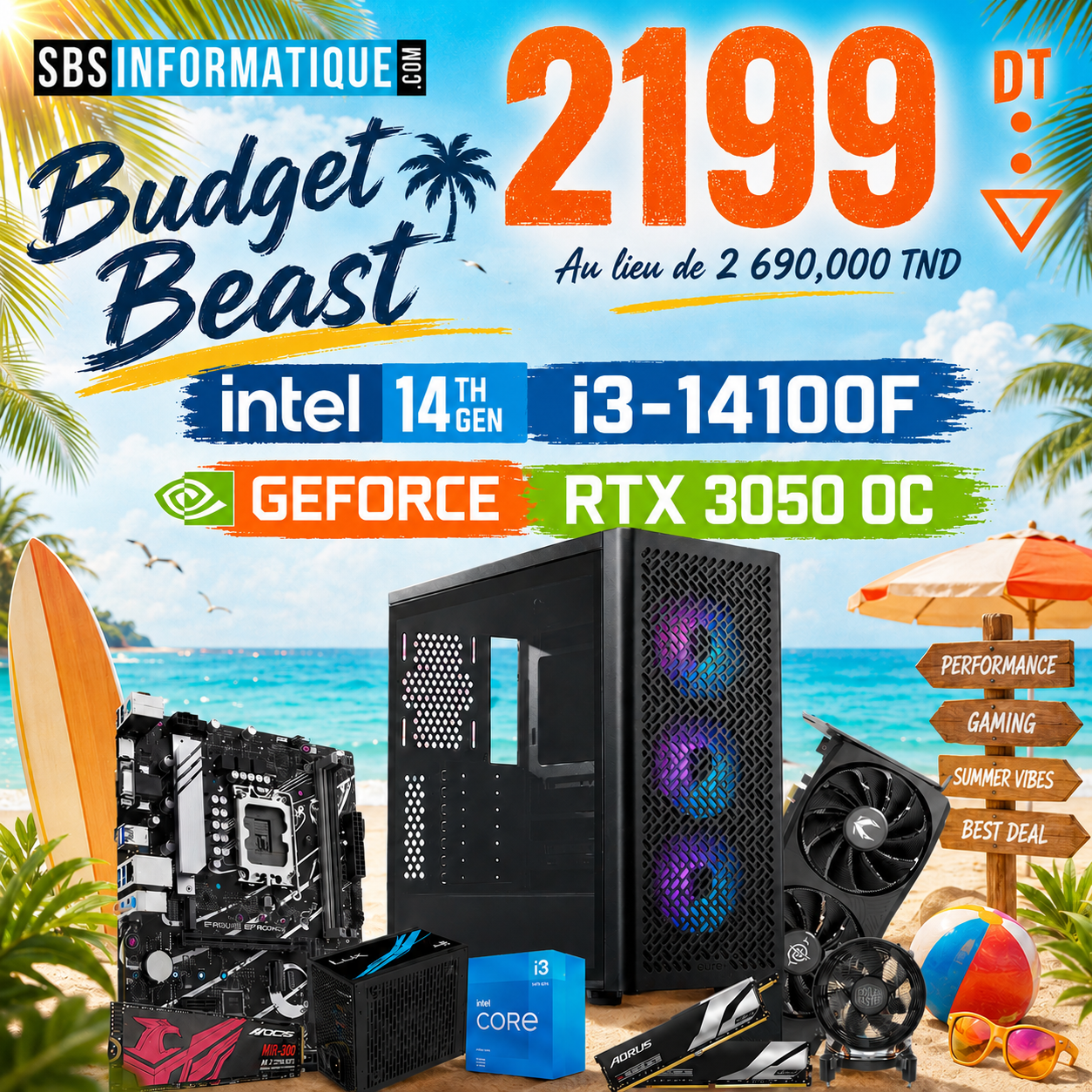 PC GAMER BARVO - INTEL I3 14100F - RTX 3050 6G - 16Go - 512Gb