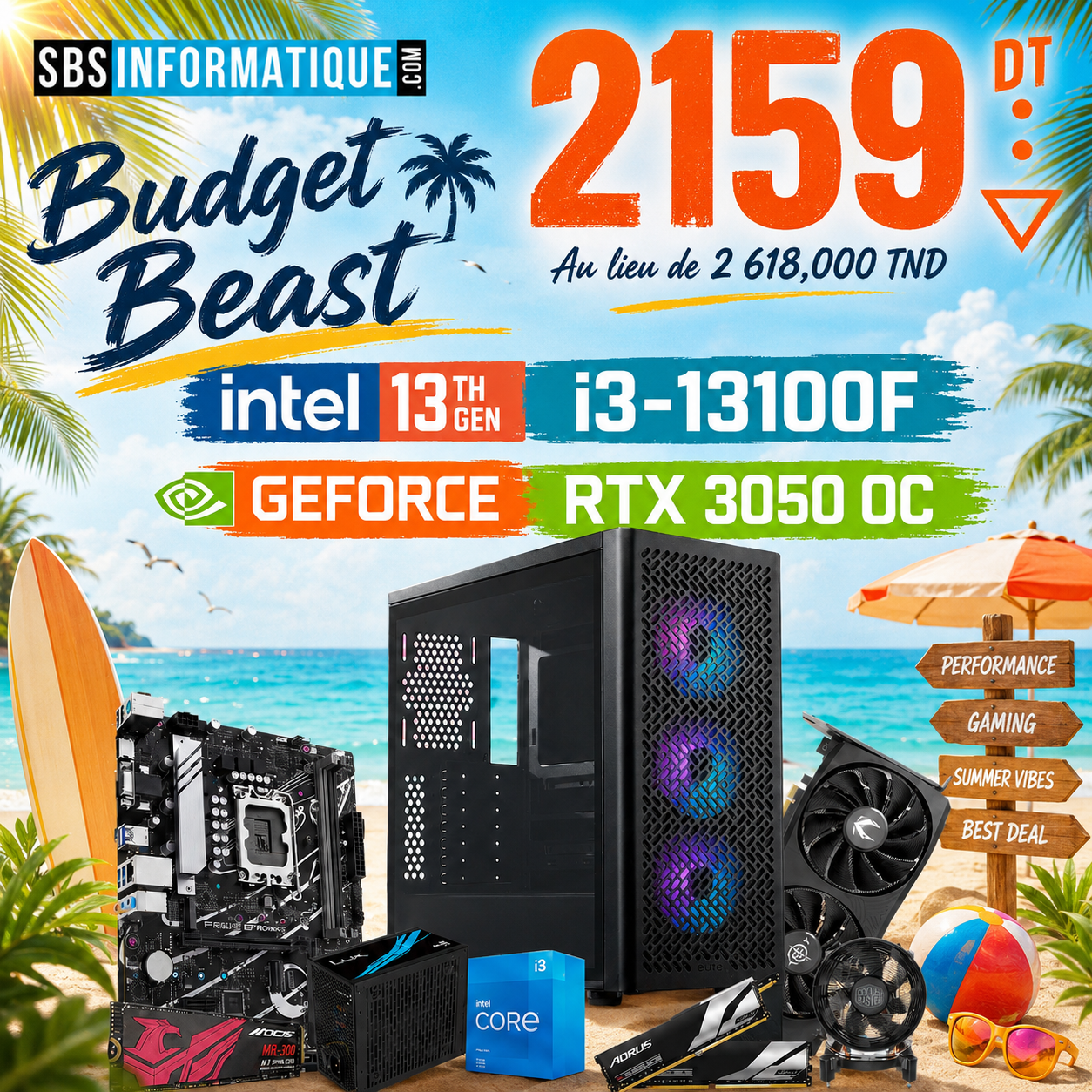 PC Gamer Budget Beast- i3-13100F - RTX 3050 - 16Gb - 512 Gb
