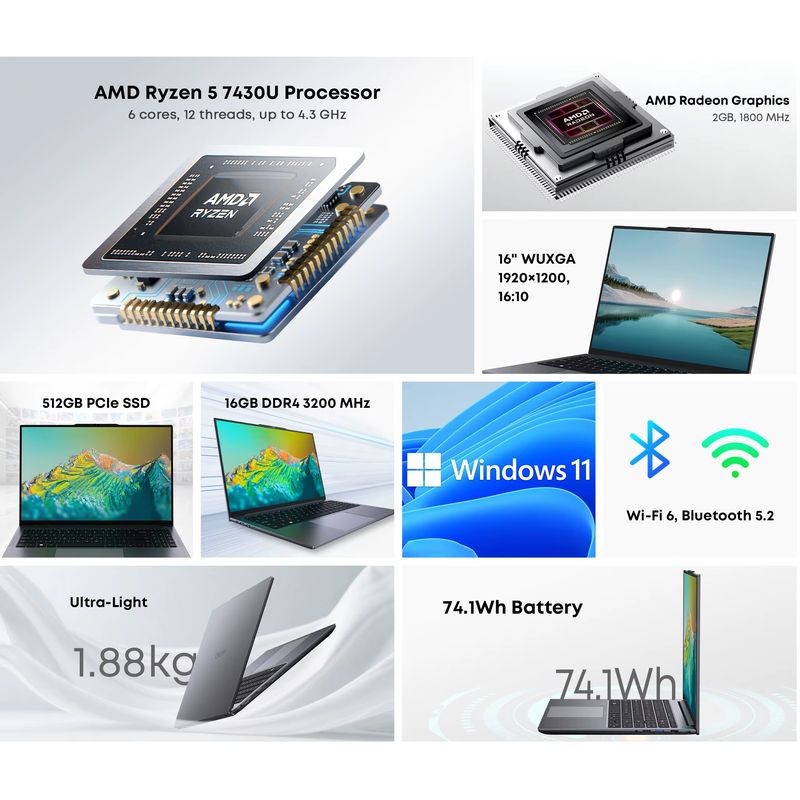 PC Portable Chuwi CoreBook PLUS RYZEN 5 7400U - 16GB RAM - 512GB SSD - Windows 11 - 1 690,000&nbsp;TND