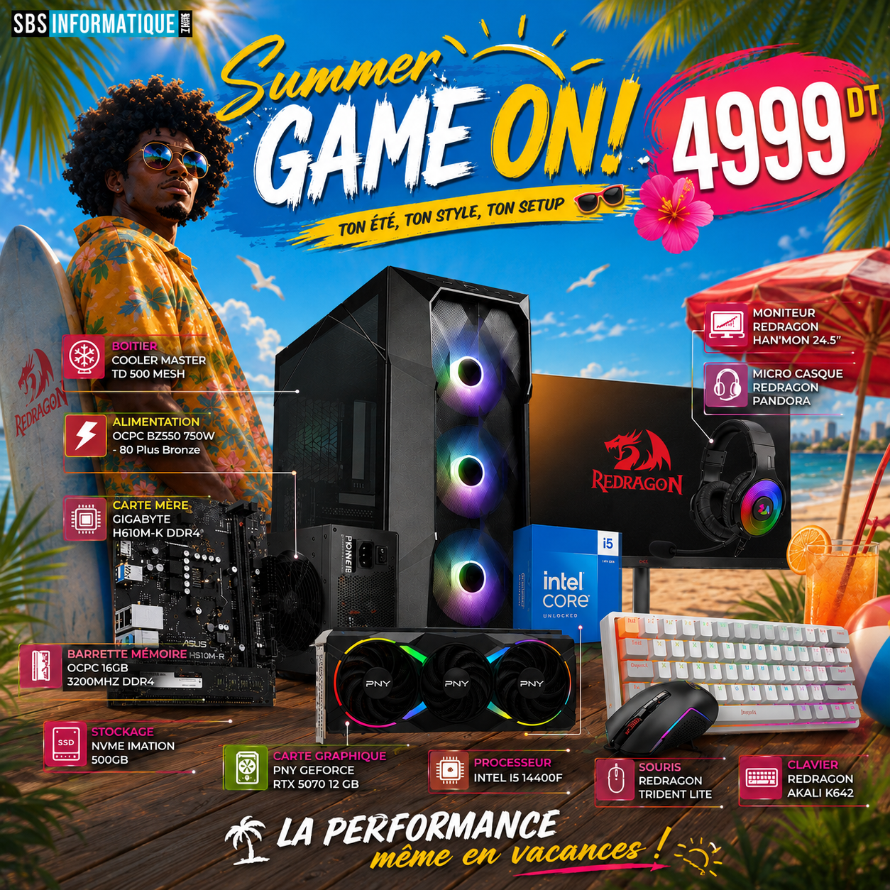 PC GAMER Chernobyl PACK - INTEL I5 14400F - RTX 5070 - 16Go - 512Go