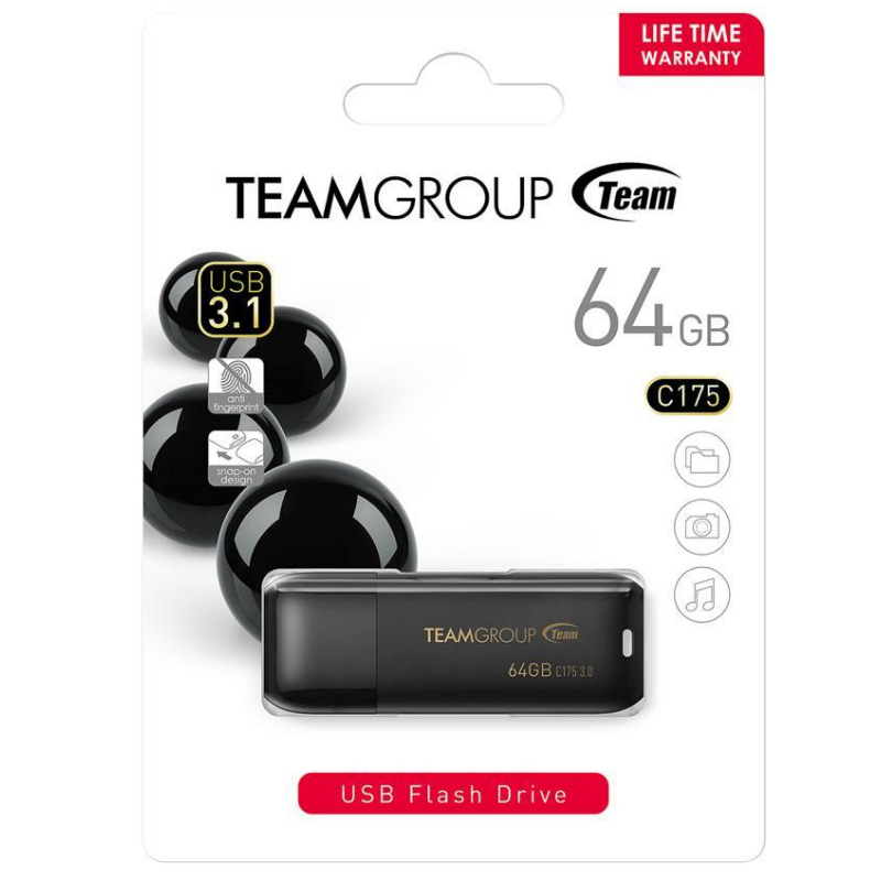 Clé USB 3.1 Team Group C175 64 Go - Noir