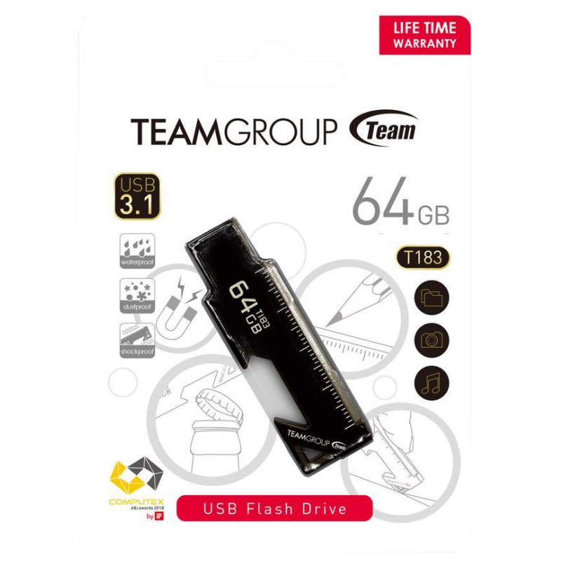 Clé USB 3.1 Team Group T183 - 64 Go - Noir - Tunisie